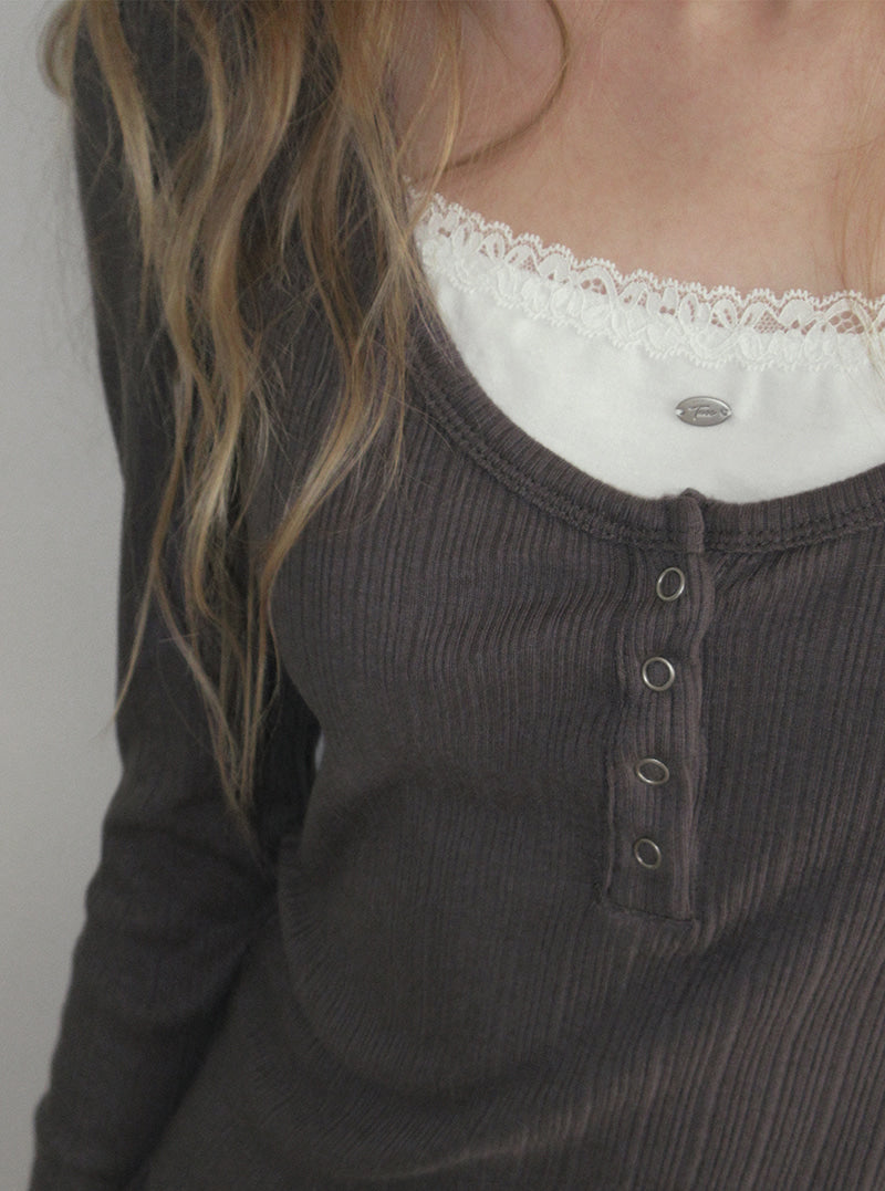 TWEE Runki layered button long sleeve T-shirt | Product styling view 6