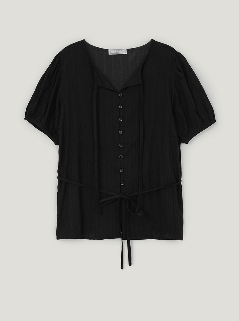 Noa ribbon puff blouse | Black cutout