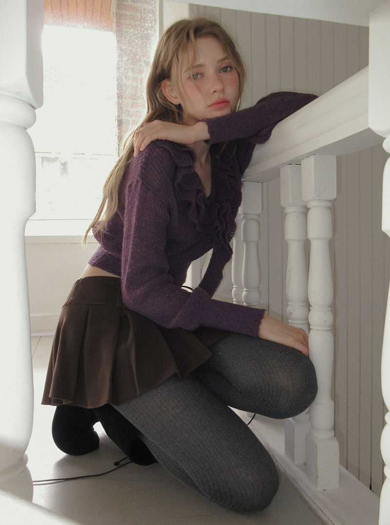 TWEE Torez ruffle V-neck long sleeve knit | Product styling view 6