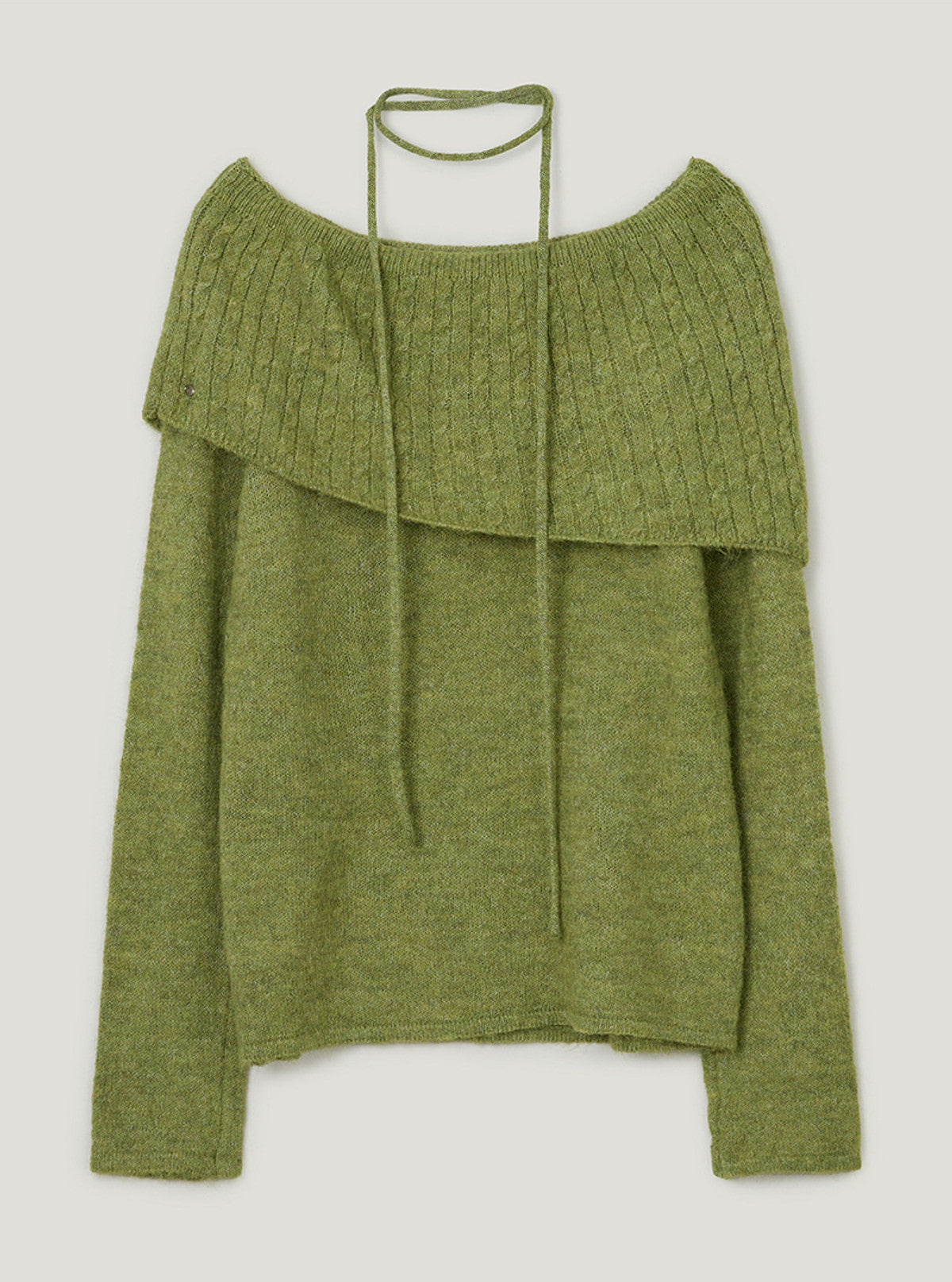 TWEE Ritun patterned off-shoulder long sleeve knit (strap set) | Olive product-only view