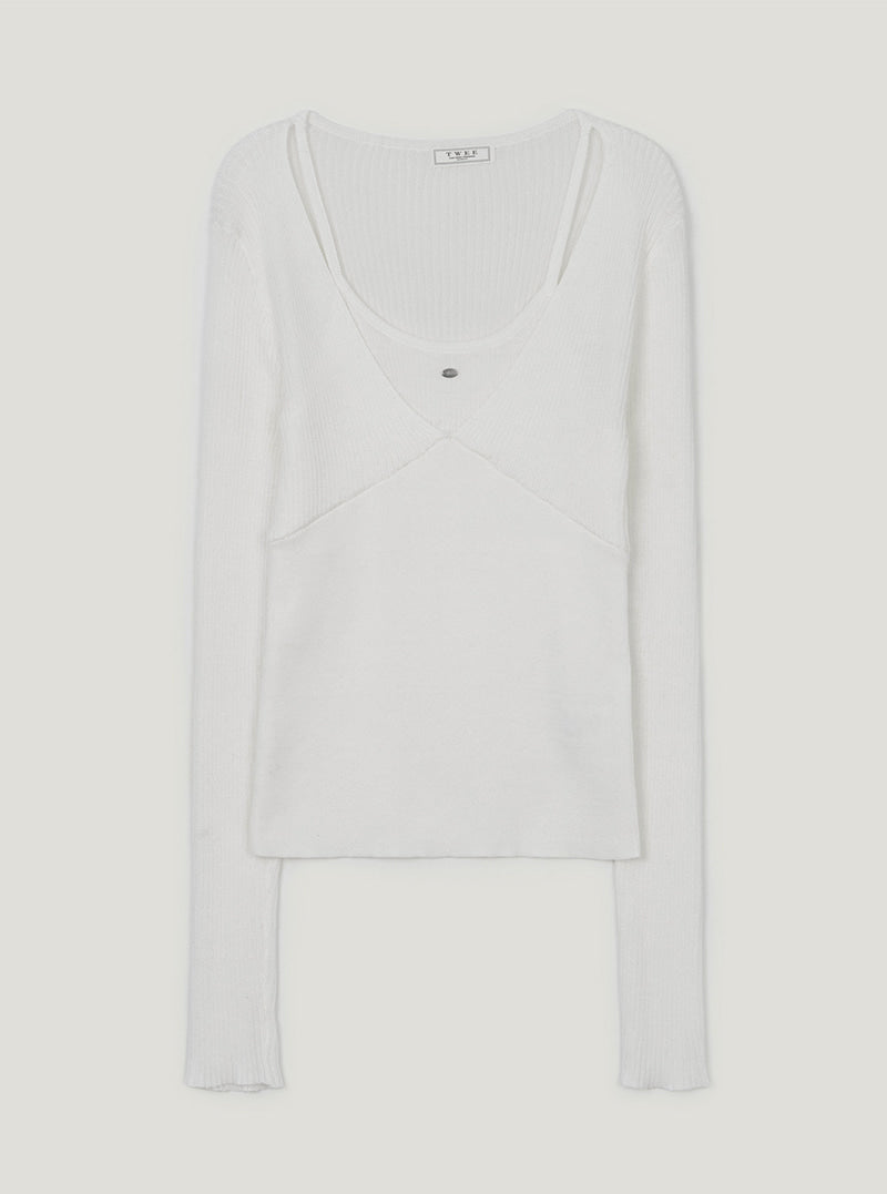 Polen sleeveless layered long sleeve knit | Ivory cutout