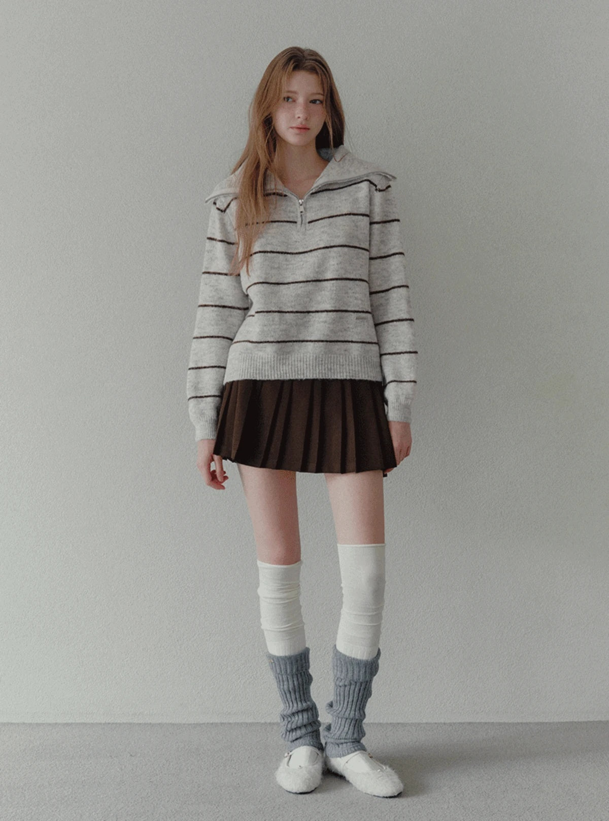 Hazel stripe half-zip long sleeve knit | Main