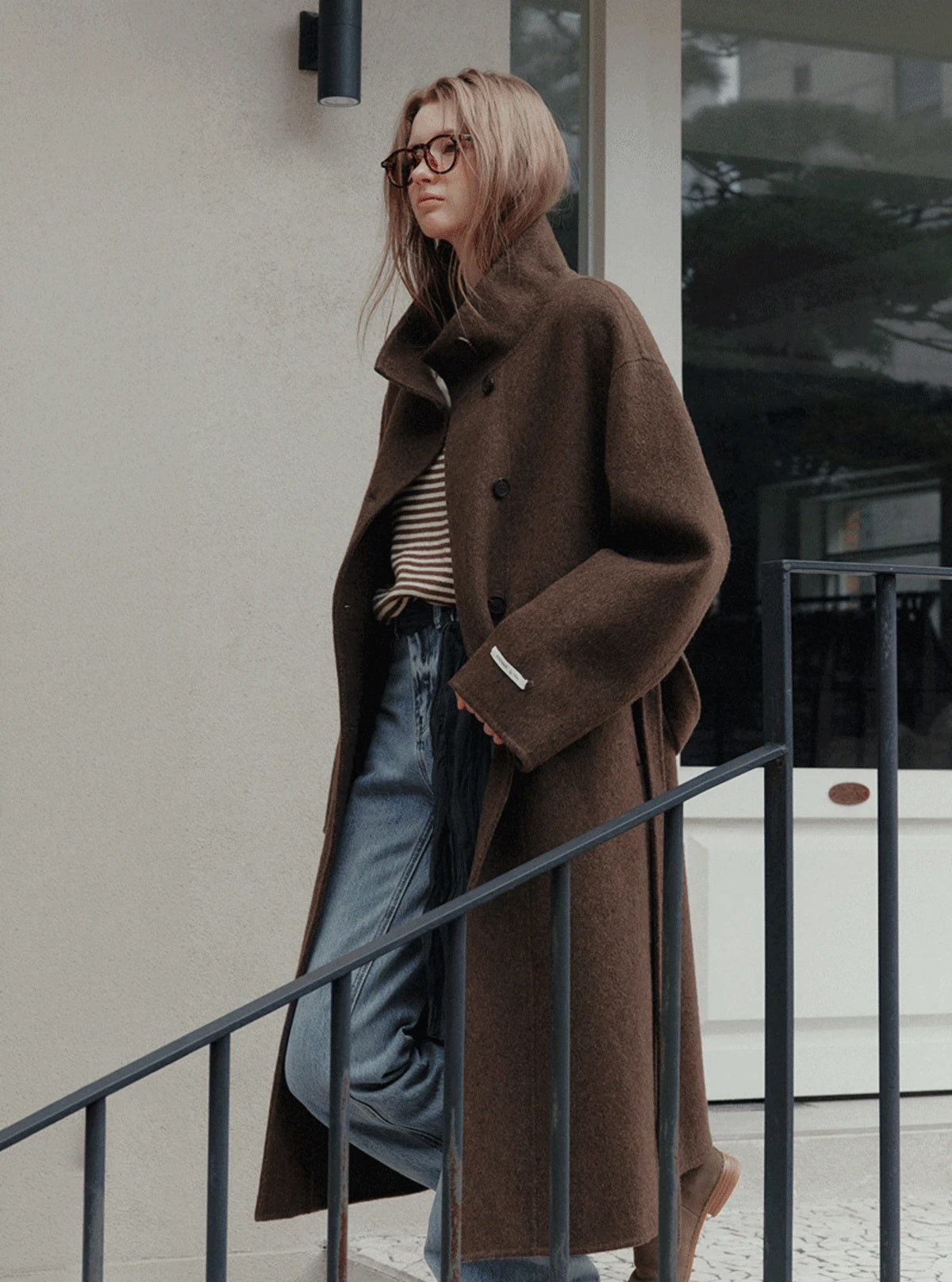 Obez asymmetric button handmade long coat (strap set) | Main