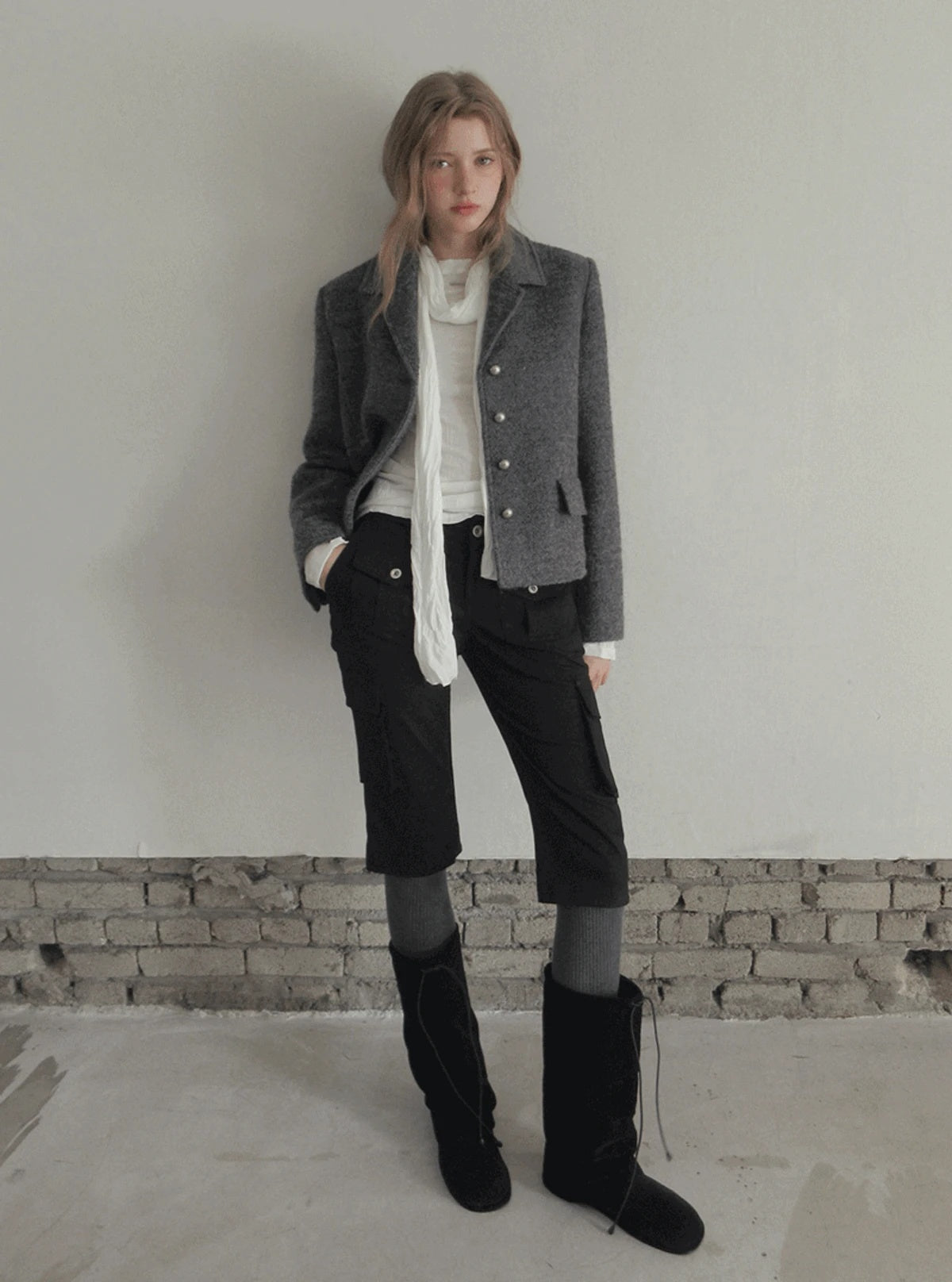 TWEE Wools collar cropped long sleeve jacket | Main product image