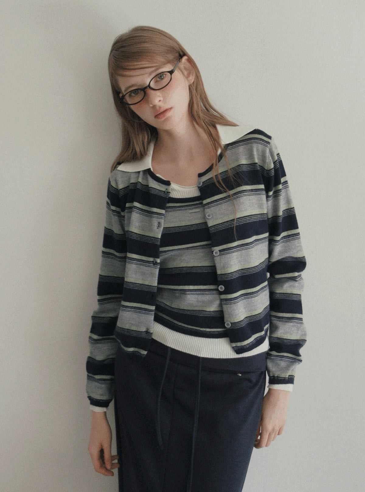 TWEE Curvin wide stripe sleeveless cardigan set | Main product image