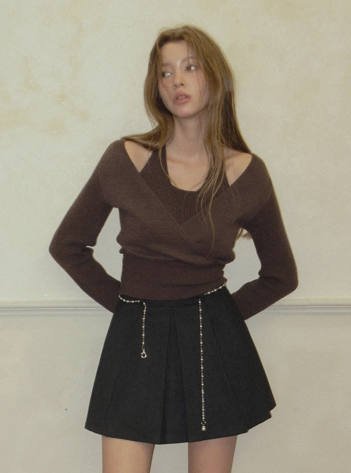 TWEE Tia halter layered wrap long sleeve knit | Main product image