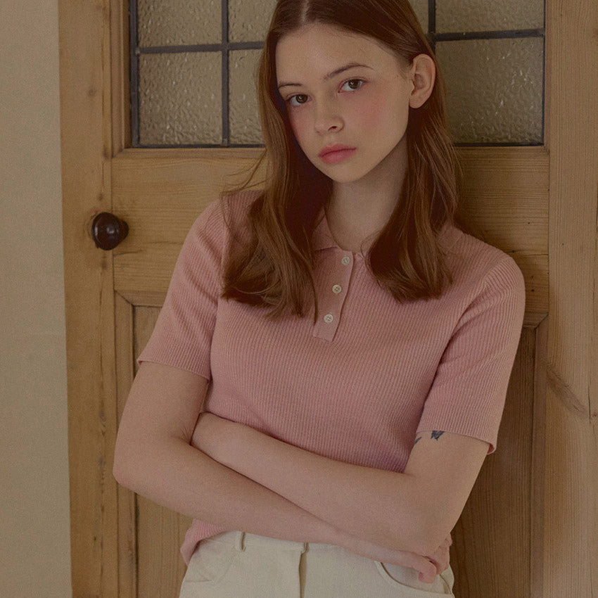 Daiji Collar Button Short Sleeve Knit