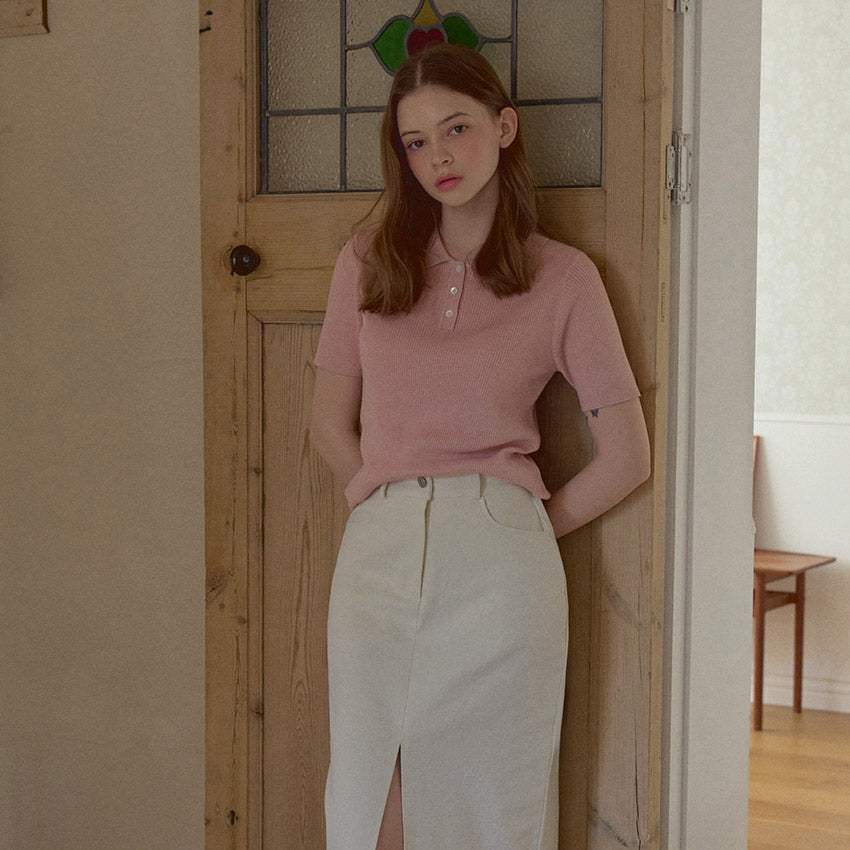 Daiji Collar Button Short Sleeve Knit