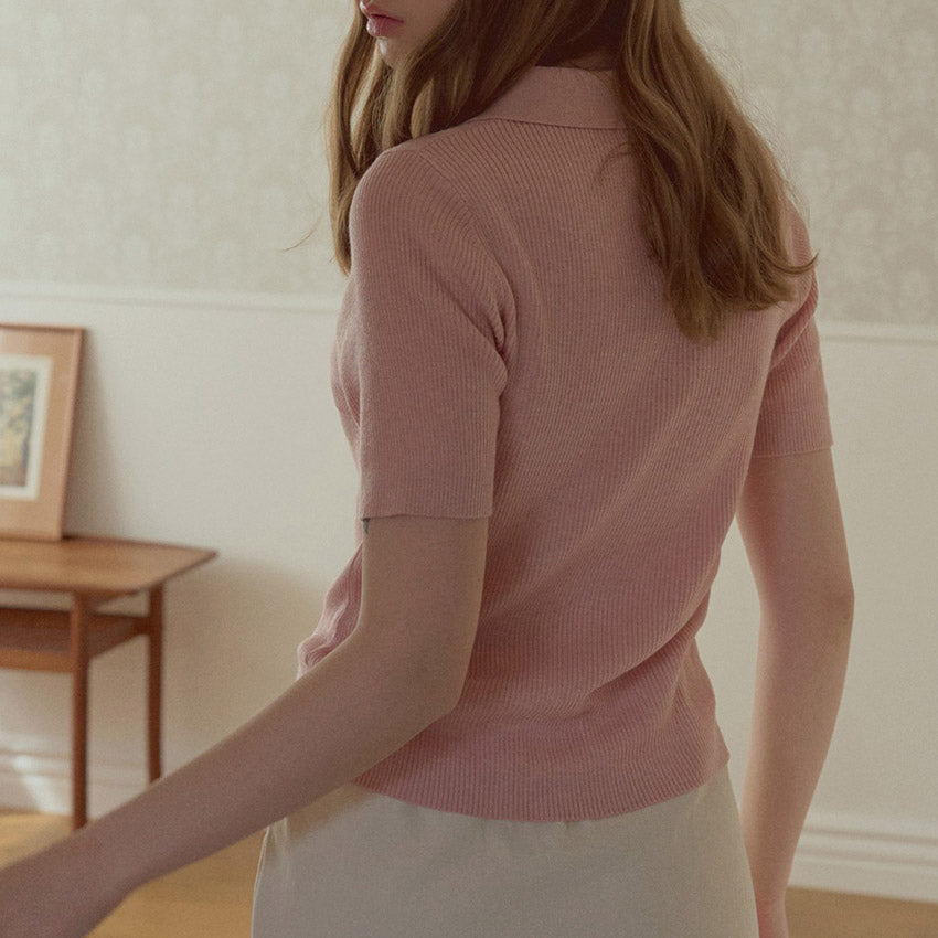Daiji Collar Button Short Sleeve Knit