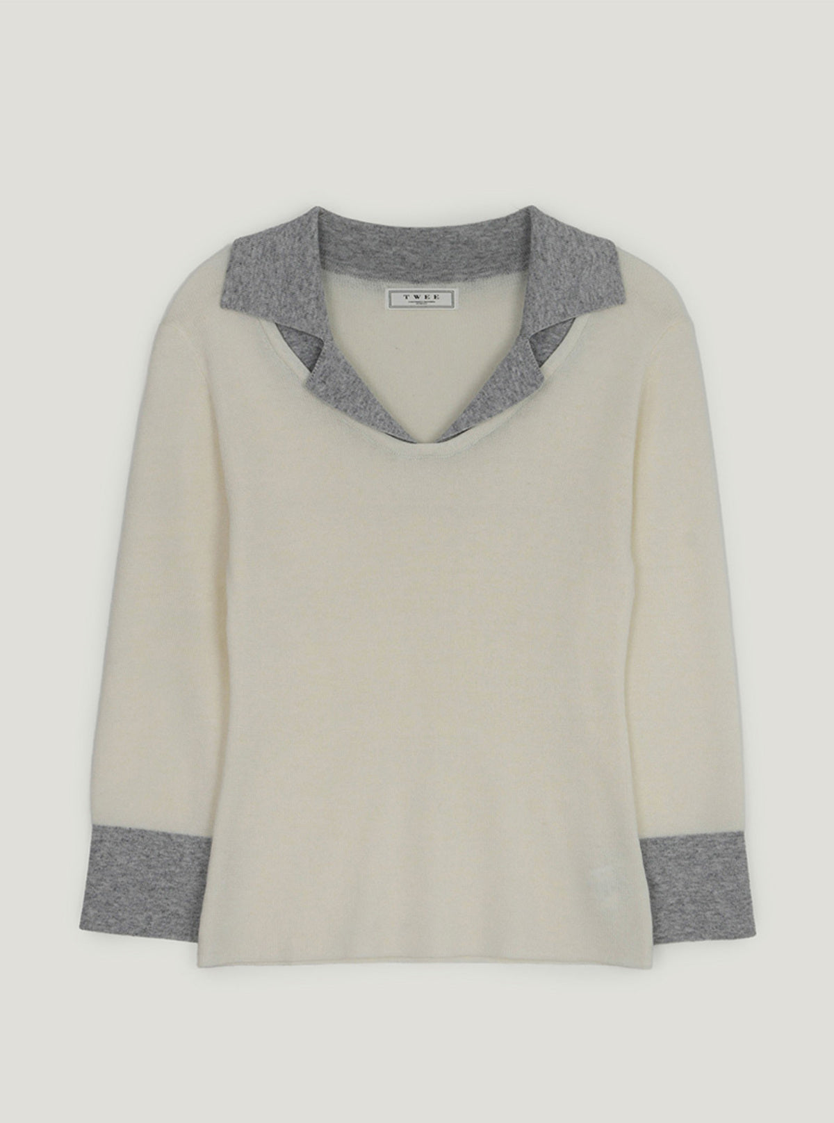 Bellon Contrast Collar Three-Quarter Sleeve Knit