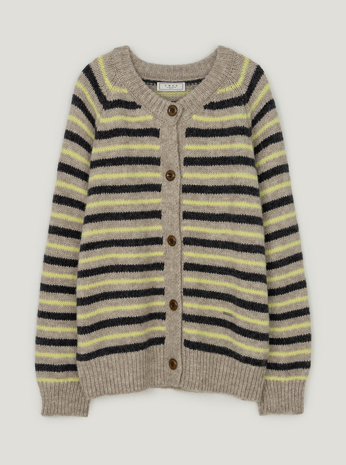 Lego multi-stripe knit long sleeve cardigan | Beige cutout