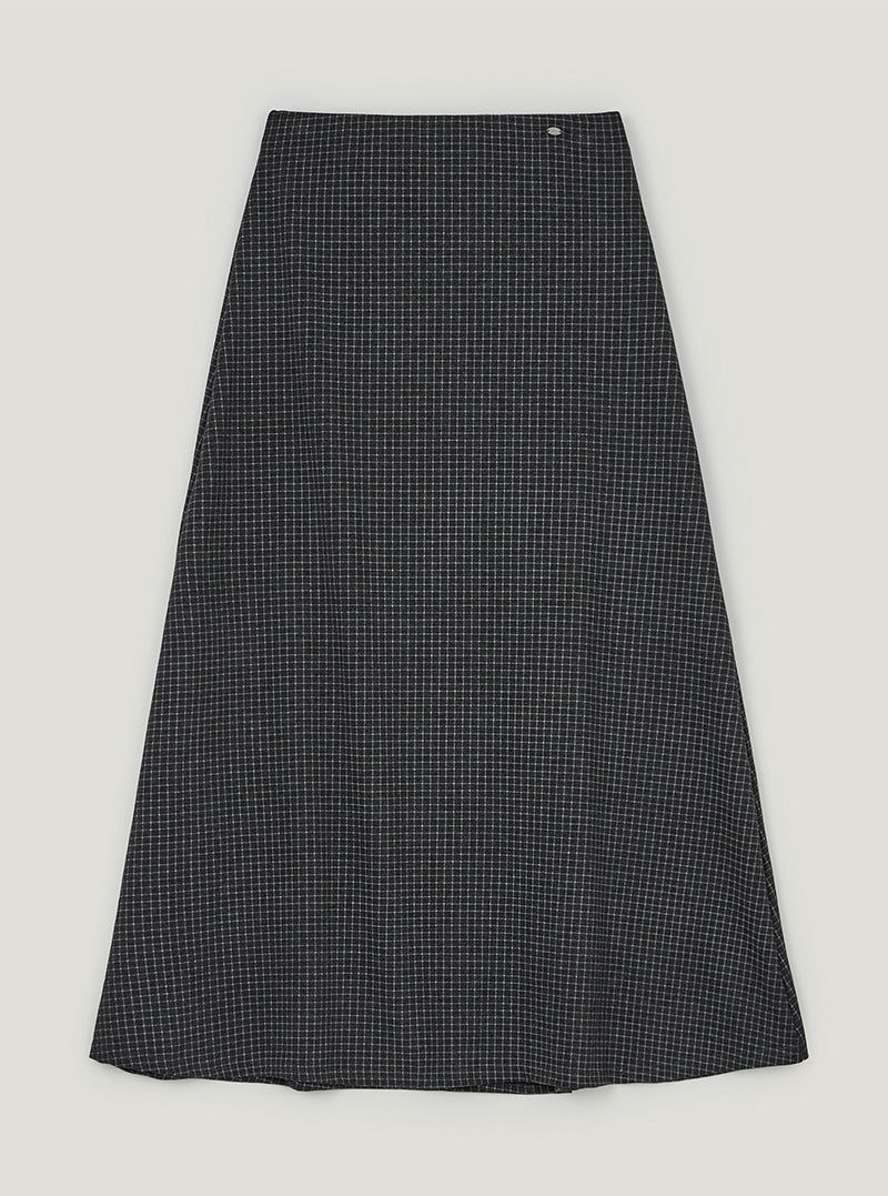 TWEE Pose check banding long skirt | Charcoal product-only view