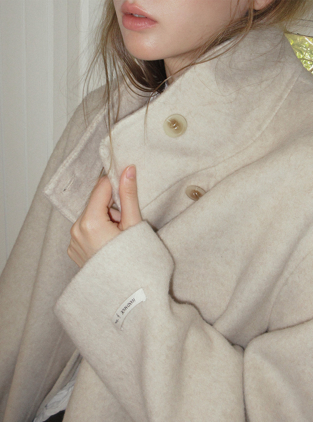 Obez asymmetric button handmade long coat (strap set) | View 17