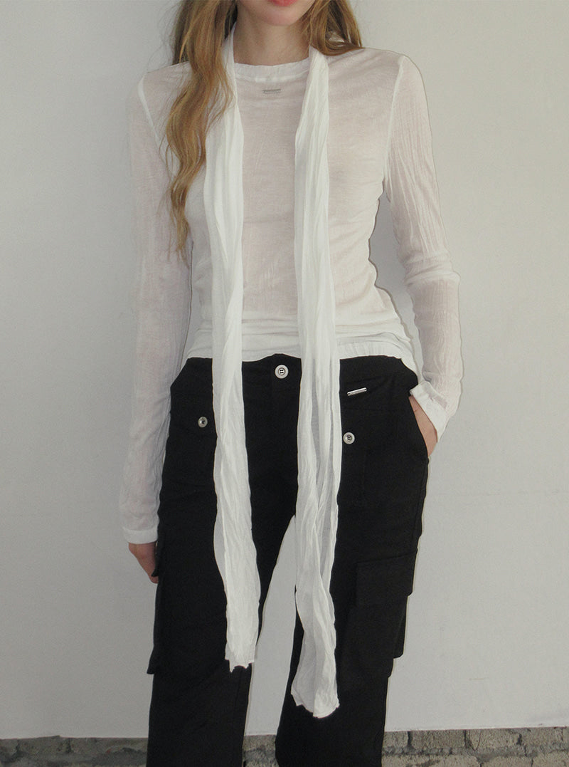TWEE Toen wrinkle round neck long sleeve T-shirt (strap set) | Product styling view 5