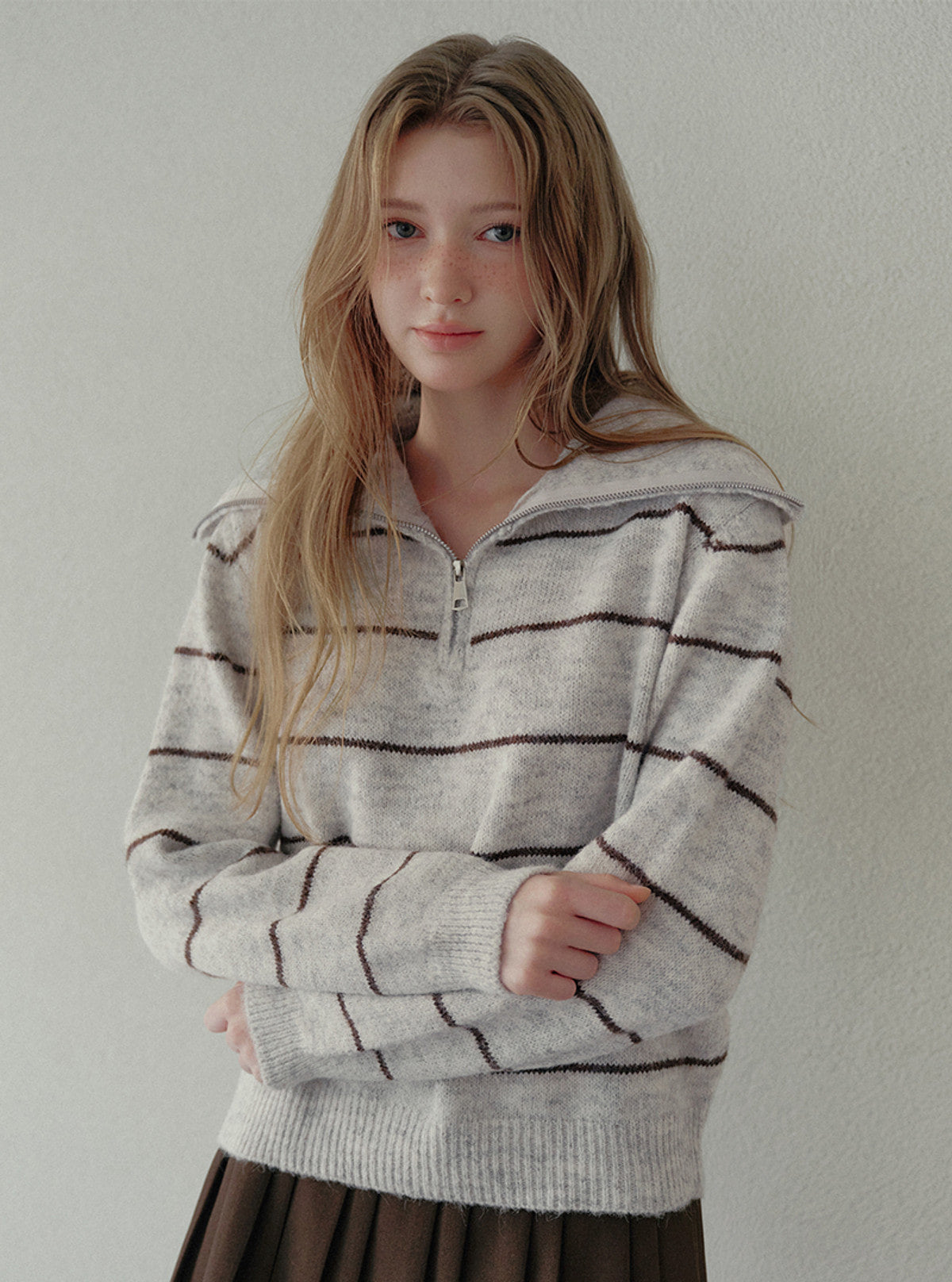 Hazel stripe half-zip long sleeve knit | View 4
