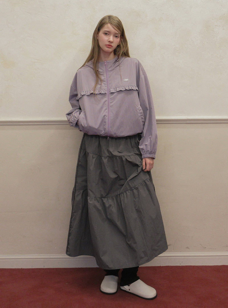 TWEE Jure lace nylon tiered long skirt | Product styling view 6