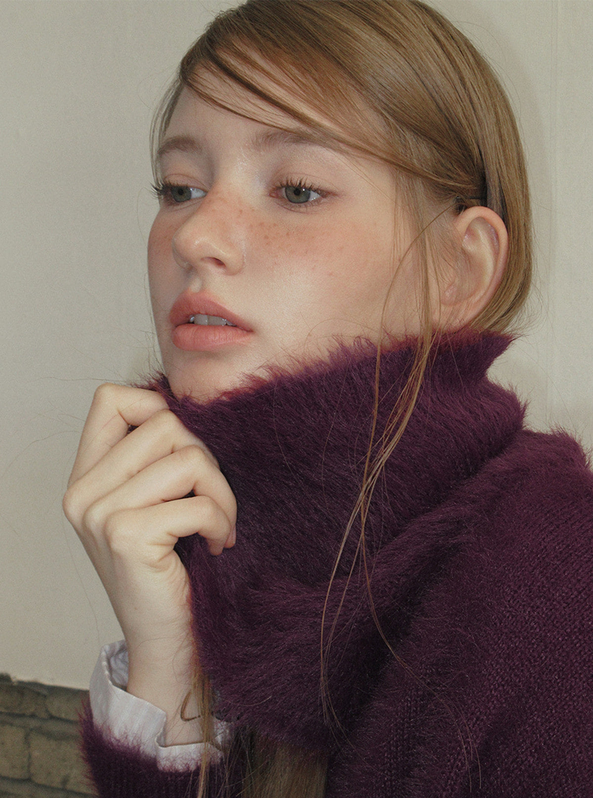 TWEE Sophie brushed collar knit long sleeve cardigan | Product styling view 4
