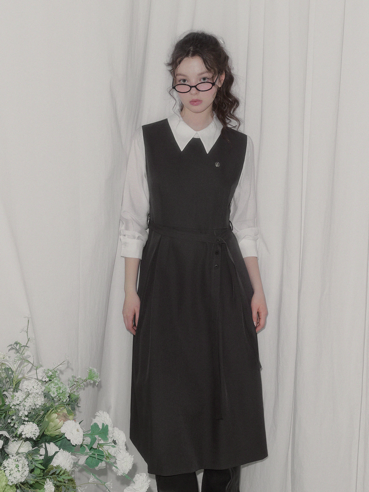 [TWEE] Riven Shirtkleid Mit Kontrastierenden Biesen, Lang (Träger-Set)