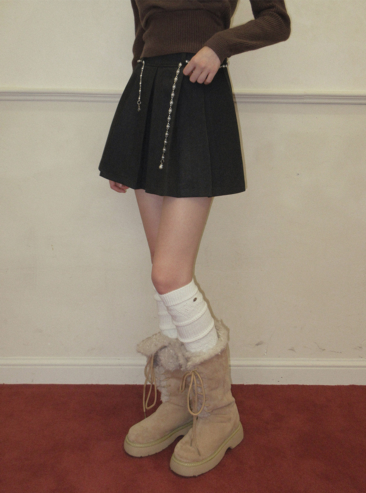 TWEE Enan textured pleated mini skirt | Product styling view 4