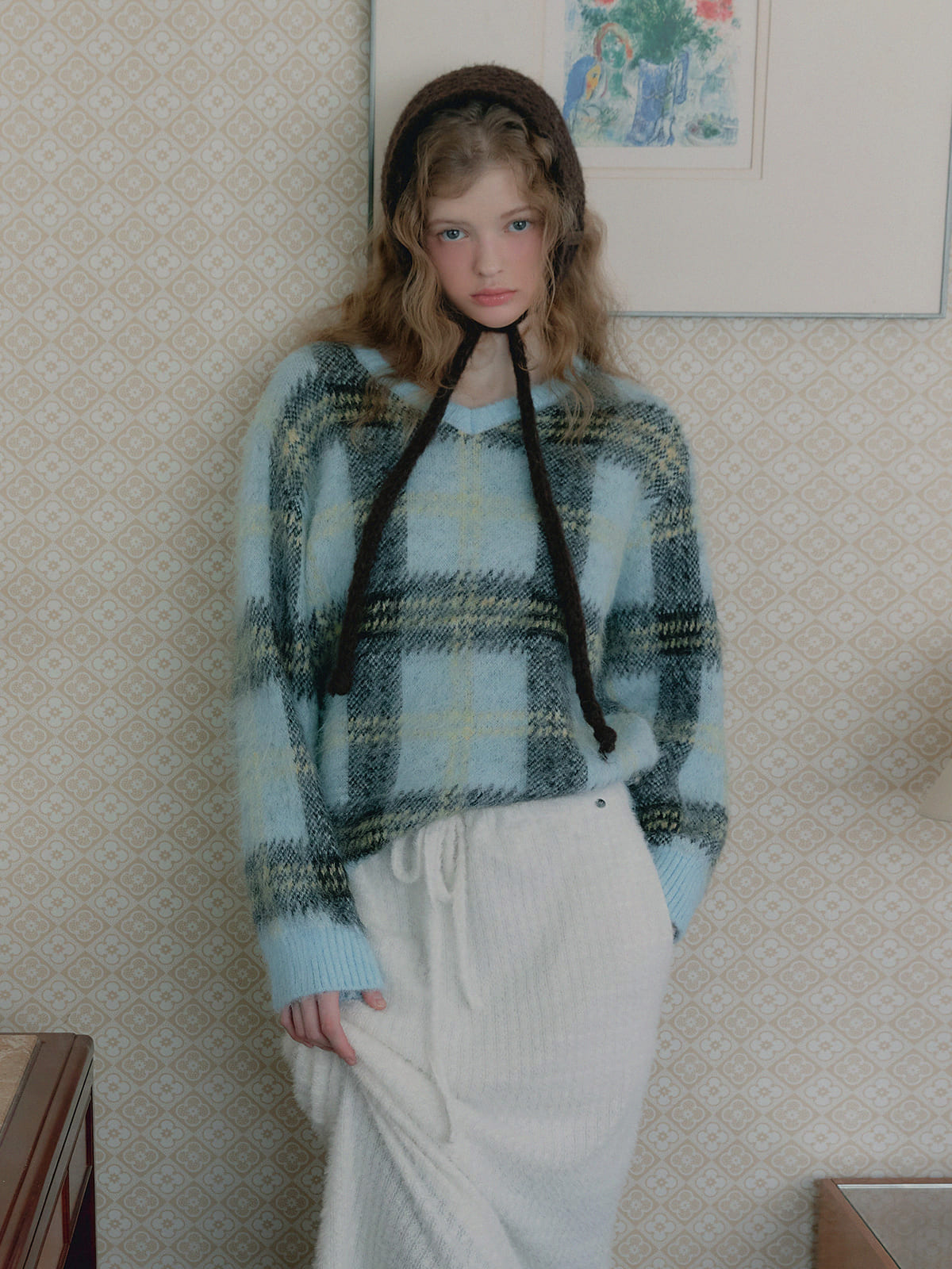 [TWEE] Pull en maille à carreaux poilu Wedin