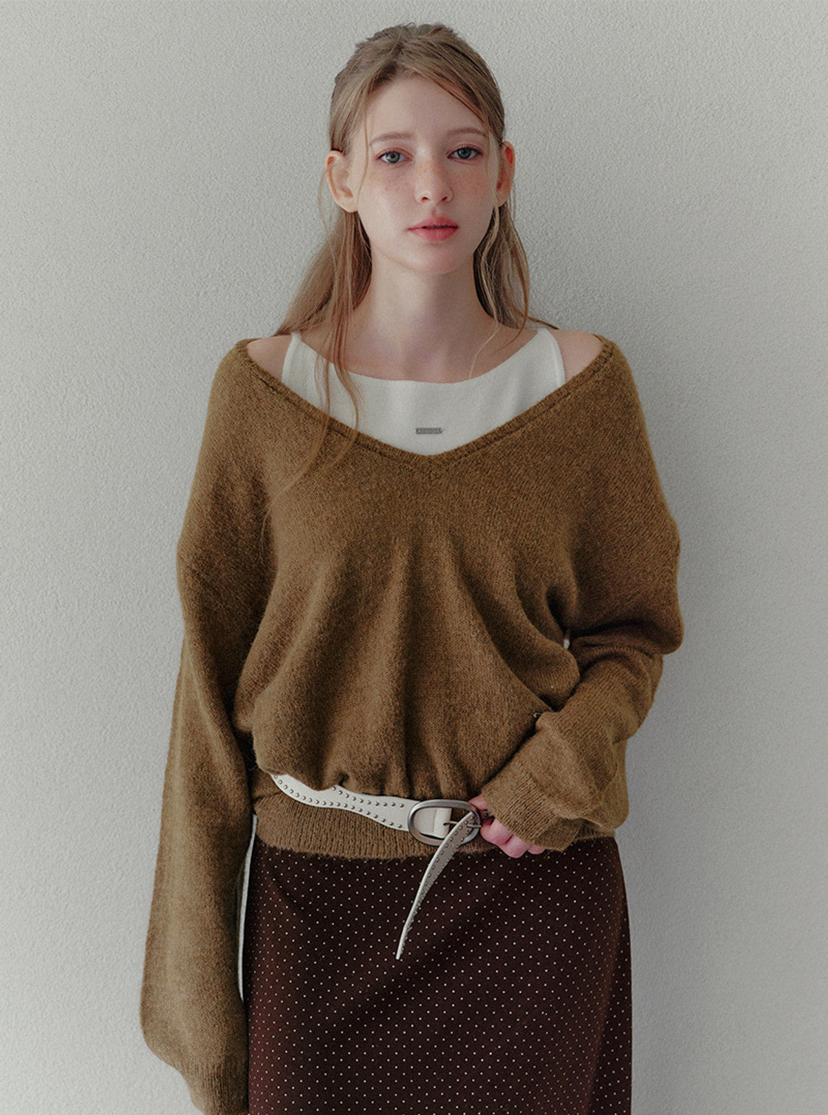 Sorted deep V-neck long sleeve knit | View 6