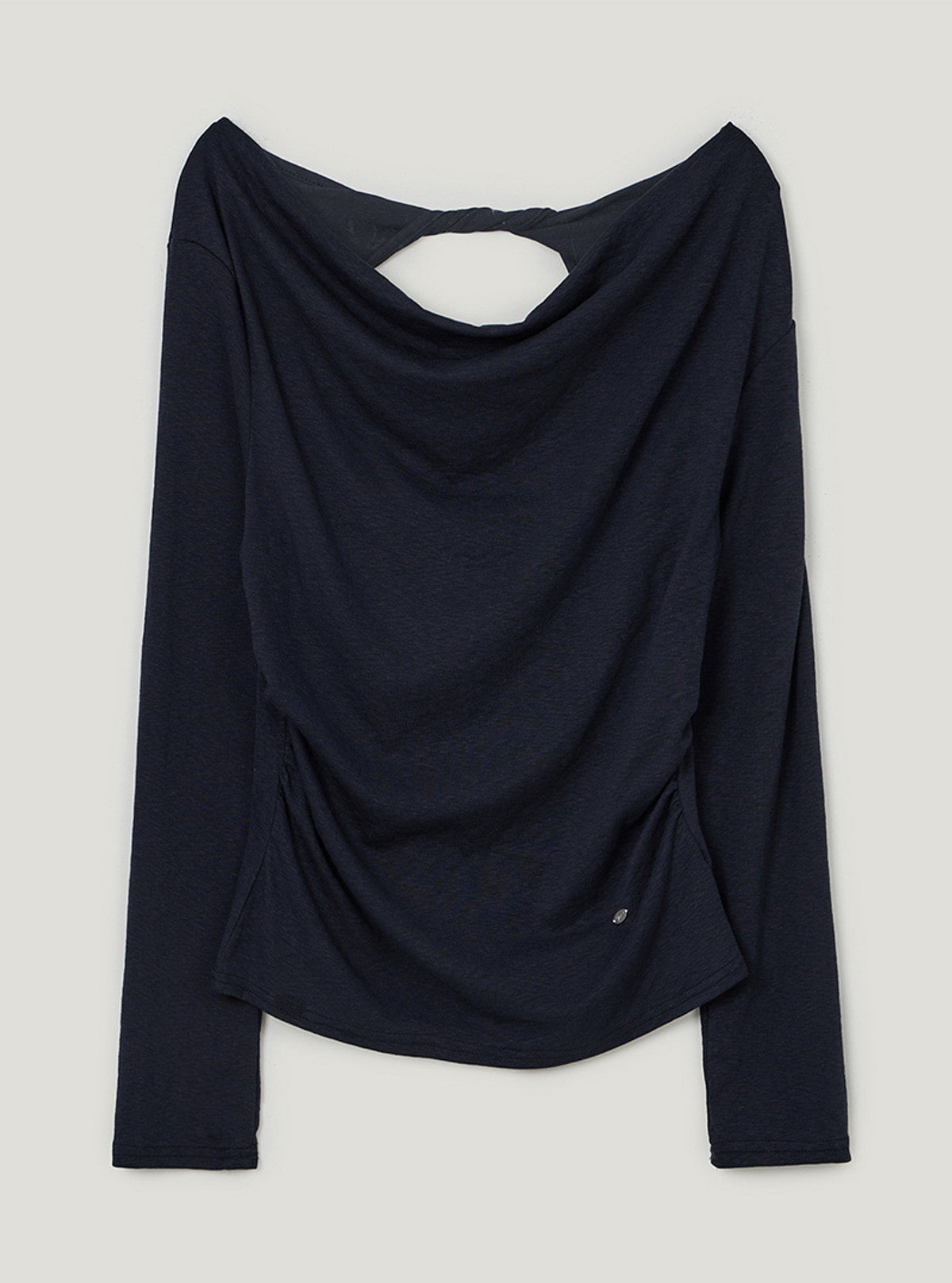 TWEE Bollin drape back slit long sleeve T-shirt | Navy product-only view