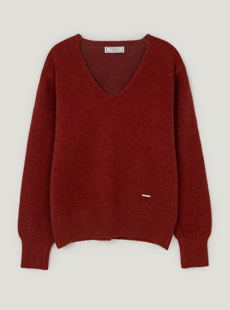 Cult V-neck vivid long sleeve knit | Red cutout