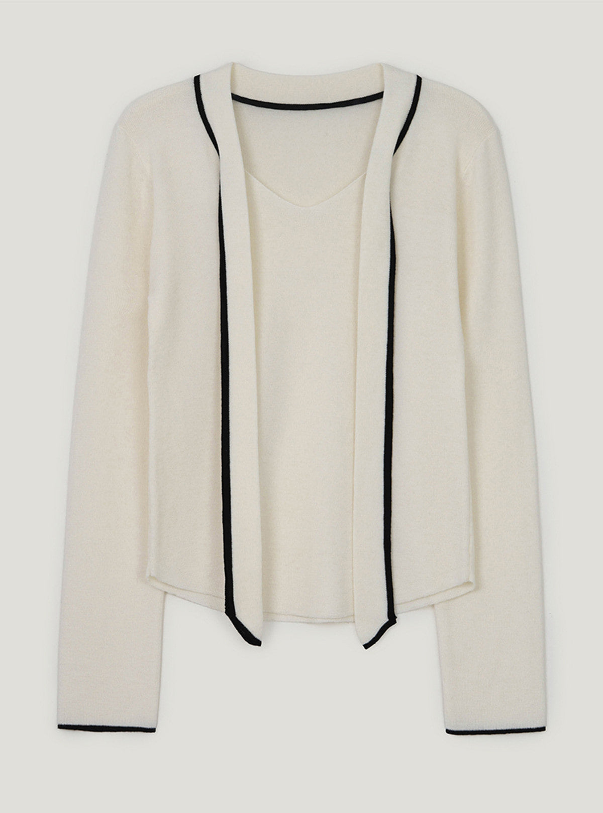 TWEE Poril contrast tie long sleeve knit | Cream product-only view