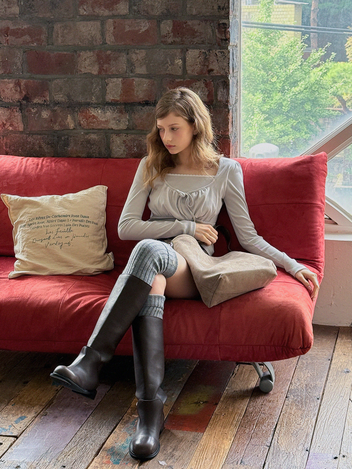Deven Layered Shirring Long-Sleeve T-Shirt