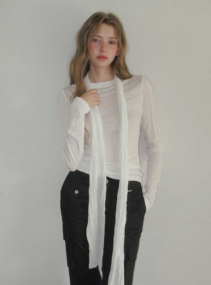 TWEE Toen wrinkle round neck long sleeve T-shirt (strap set) | Product styling view 3