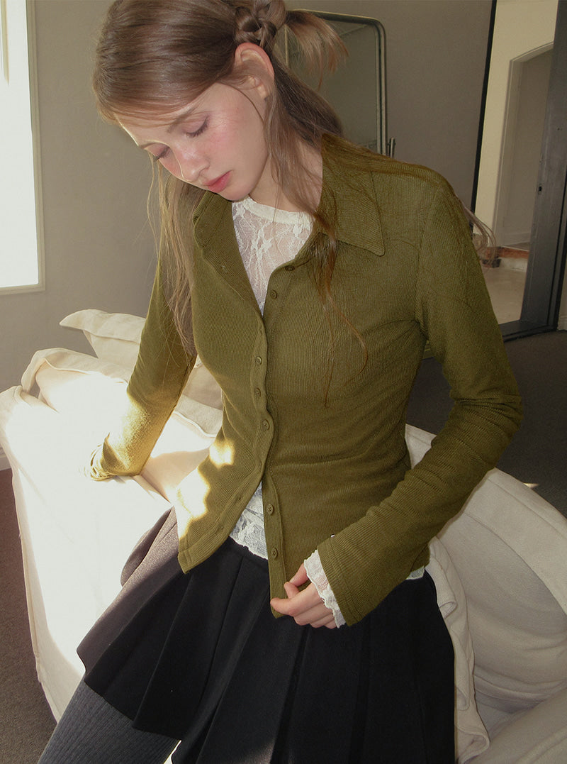 TWEE Toel basic collar long sleeve T-shirt | Product styling view 5
