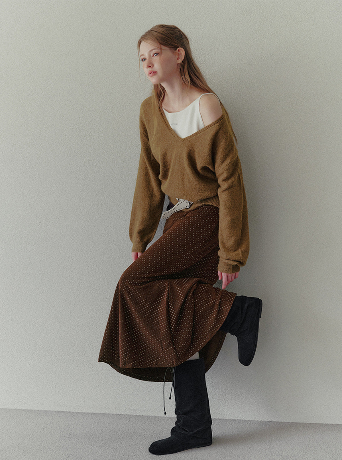 Sorted deep V-neck long sleeve knit | View 5