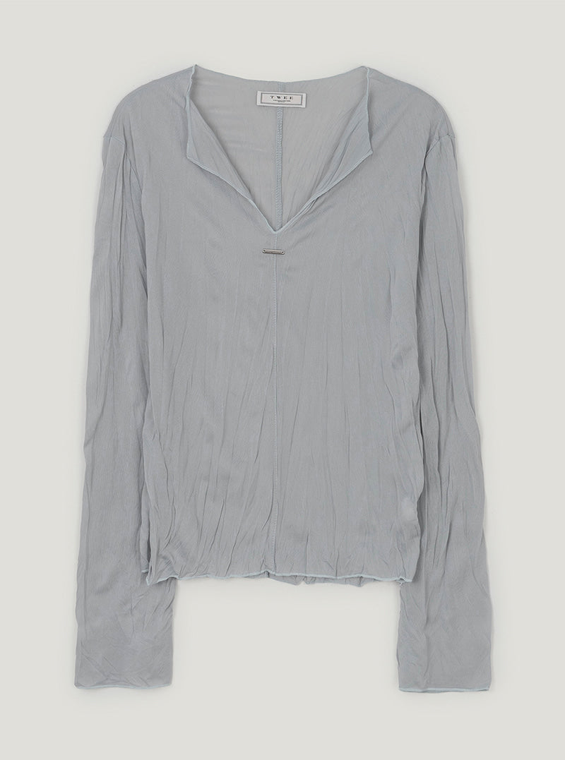 Telon wrinkle V-neck long sleeve T-shirt | Gray cutout