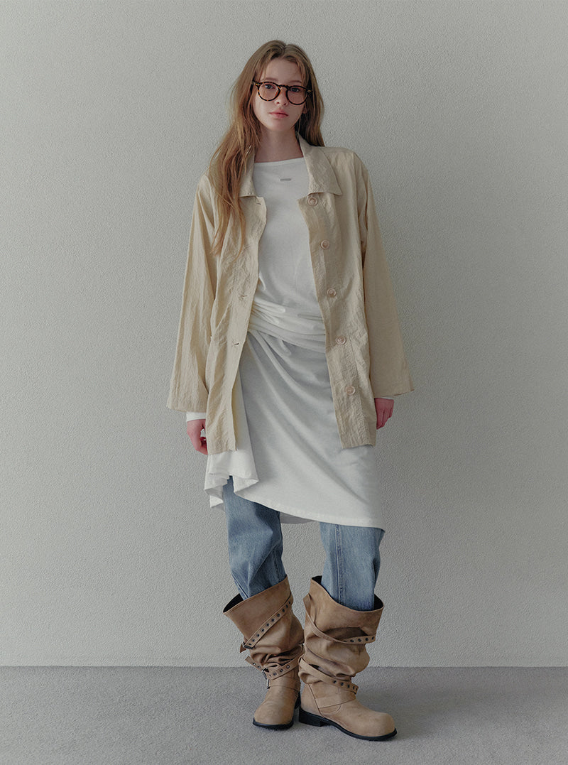 Elli shirring boat neck long dress | View 9