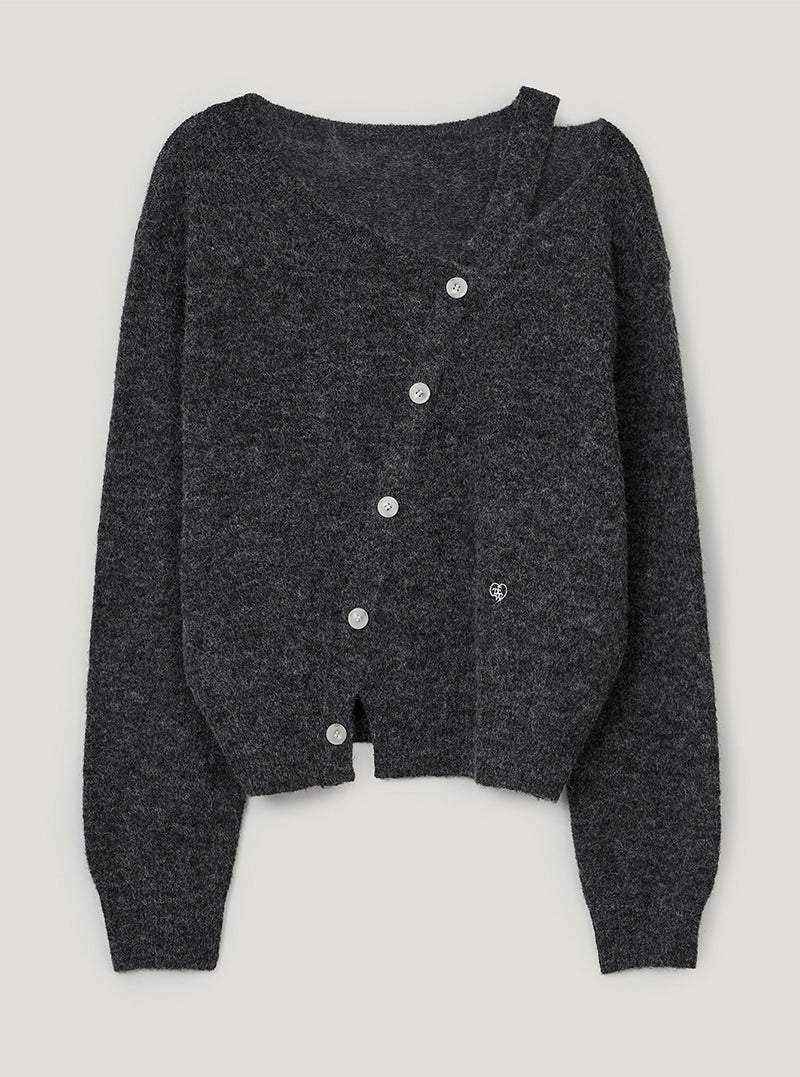 TWEE Newel diagonal button long sleeve knit | Charcoal product-only view