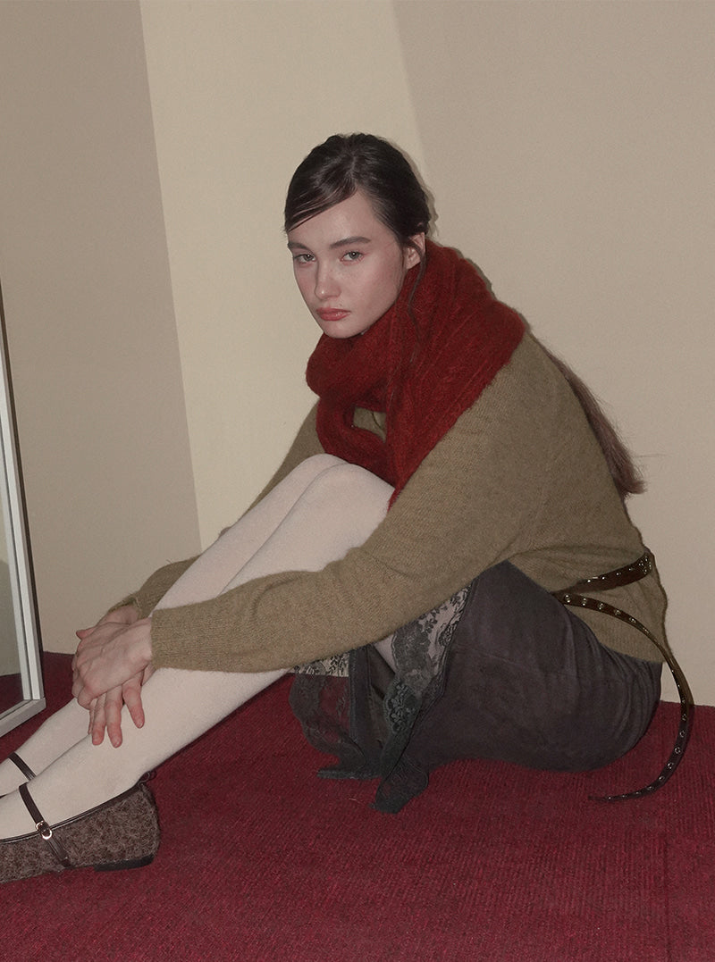 Dehen basic color ribbed knit muffler | View 14