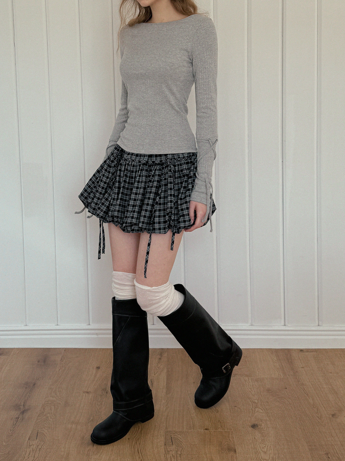 Devua Check Balloon Mini Skirt