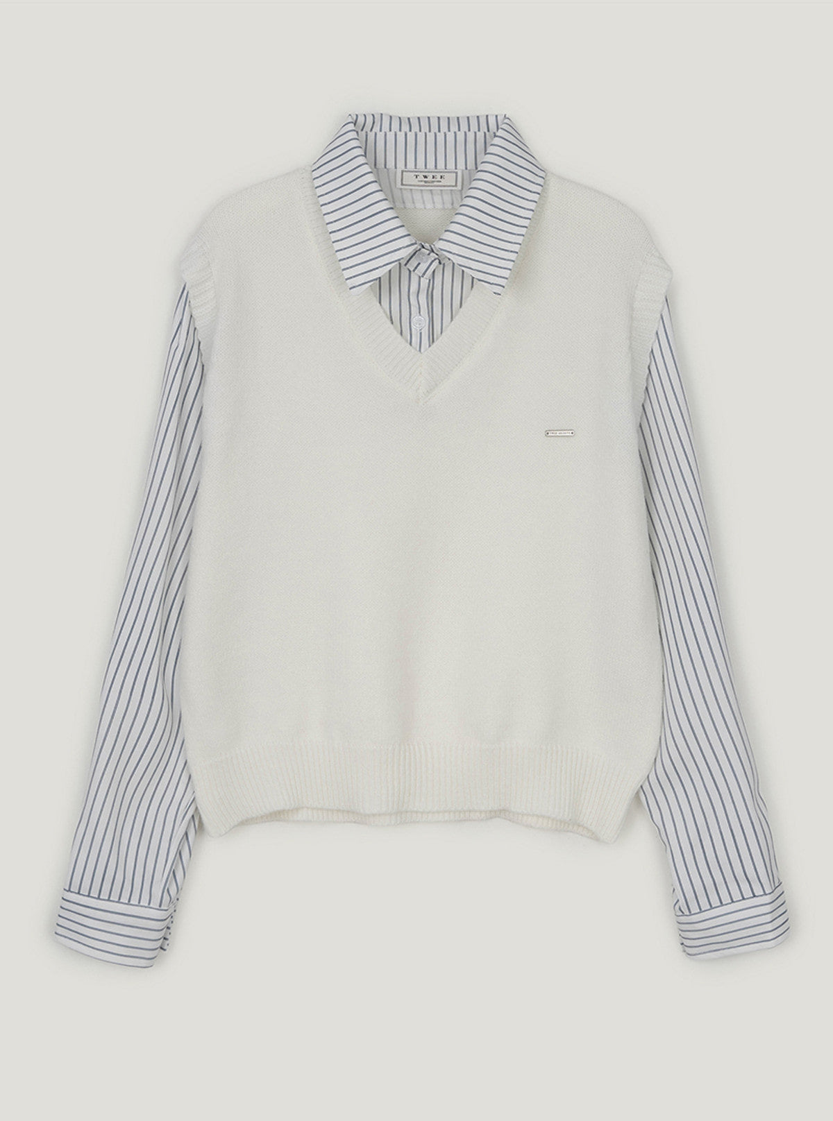 Poldin shirt layered long sleeve knit | Ivory cutout