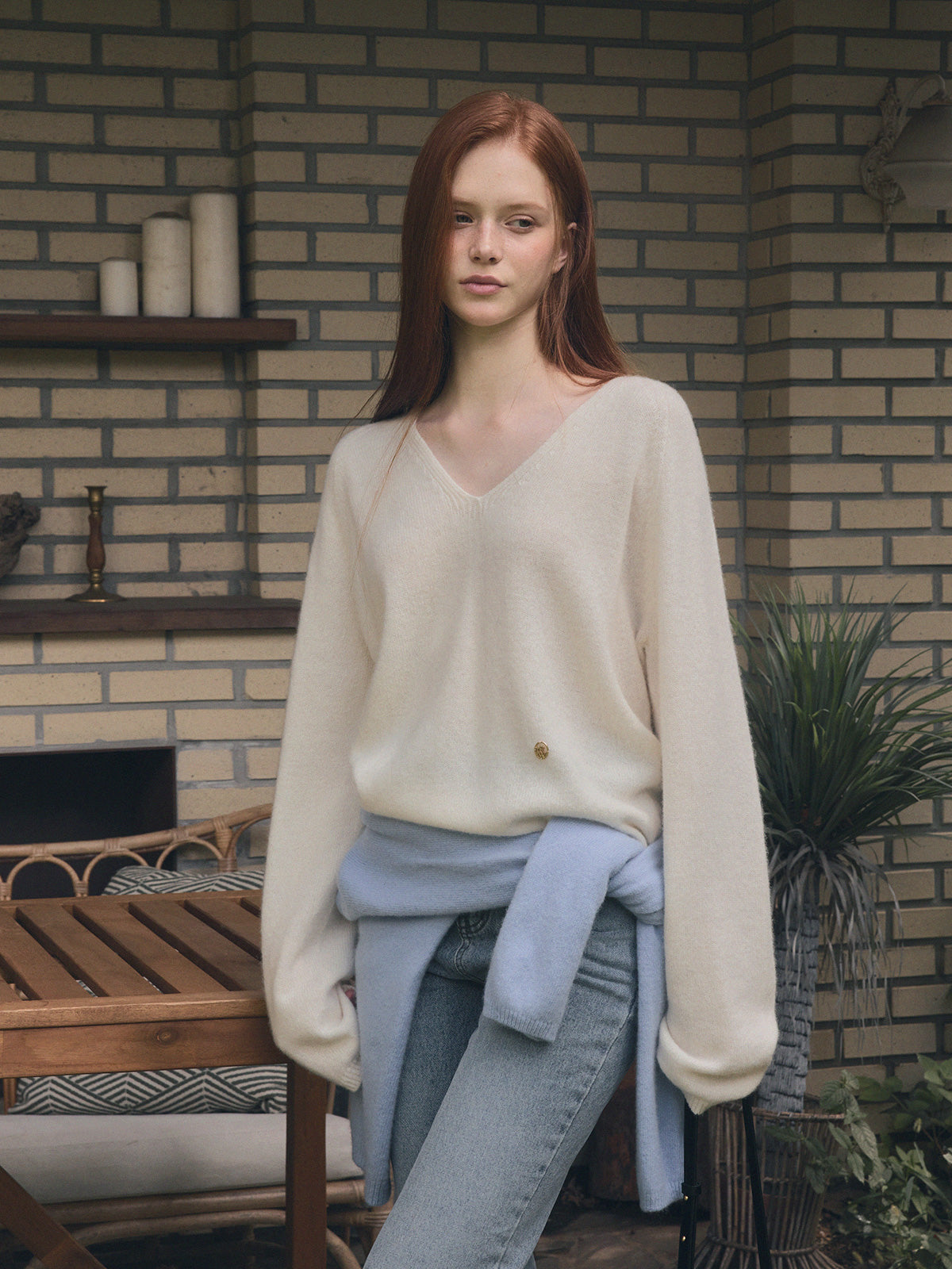 [TWEE] Longc Wool Pastell V-Ausschnitt Langarm Strick