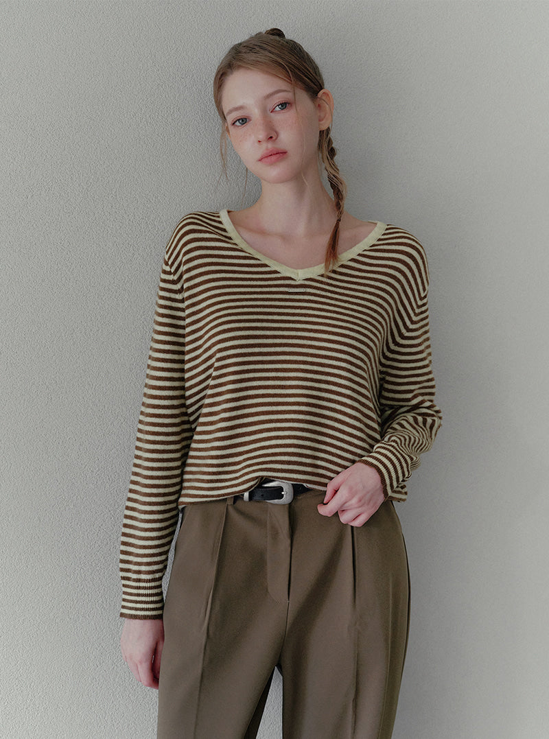 Letter V-neck stripe long sleeve knit | View 7