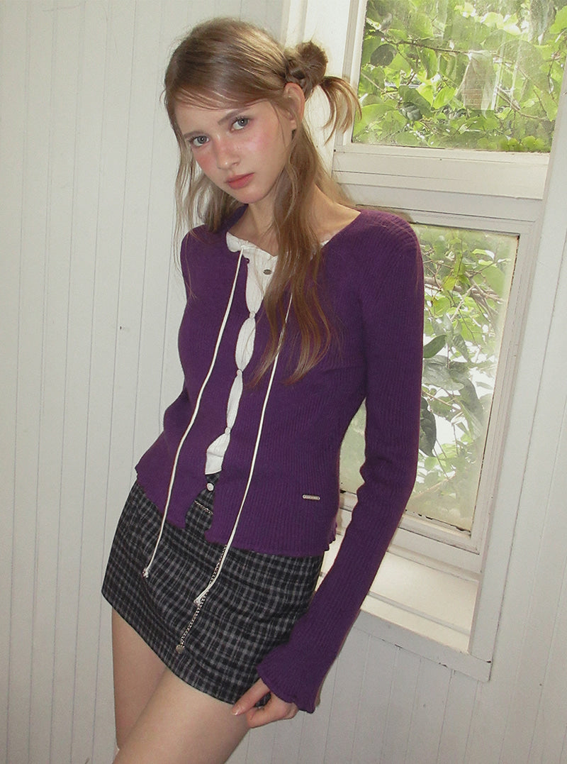 TWEE Hipston button ribbed knit long sleeve cardigan | Product styling view 3