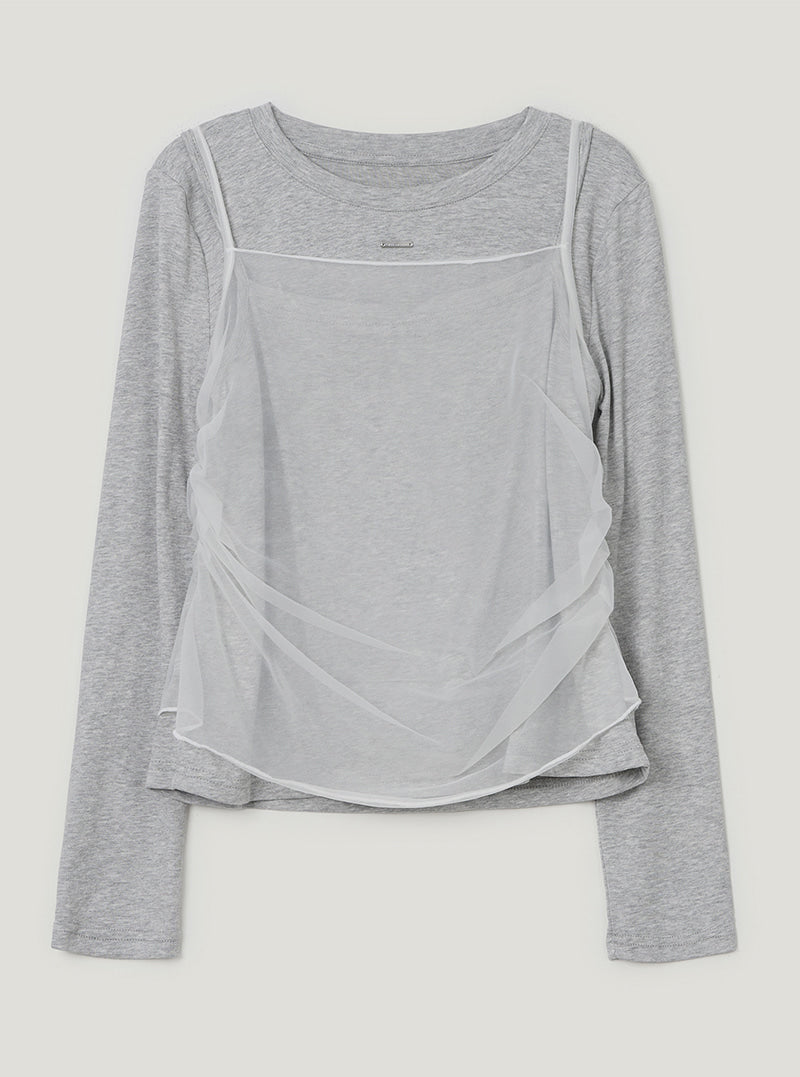 TWEE Bern organza sleeveless long sleeve T-shirt set | Light gray product-only view