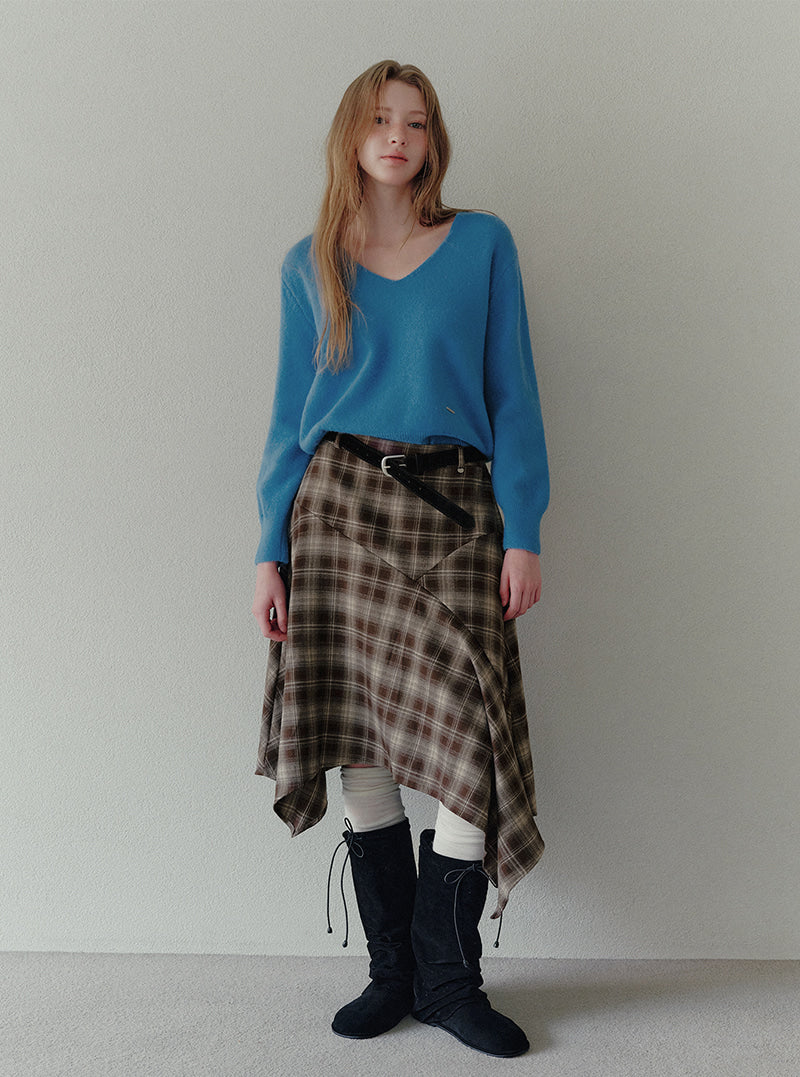 Pillin check asymmetric midi skirt (belt set) | View 4