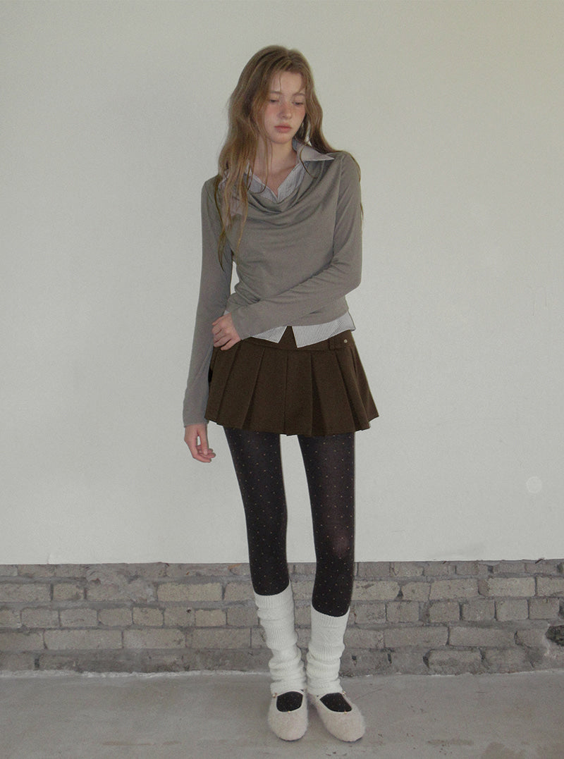 TWEE Ravi shirt contrast drape long sleeve T-shirt | Product styling view 3