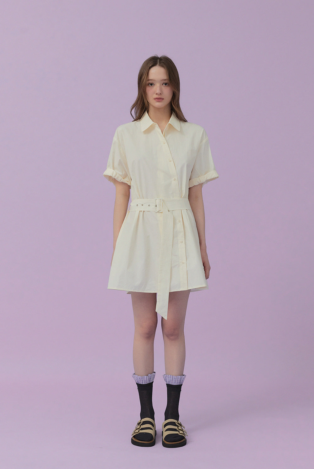 [TWEE] Lovin Roll-Up Hemdblusenkleid (Gürtel-Set)