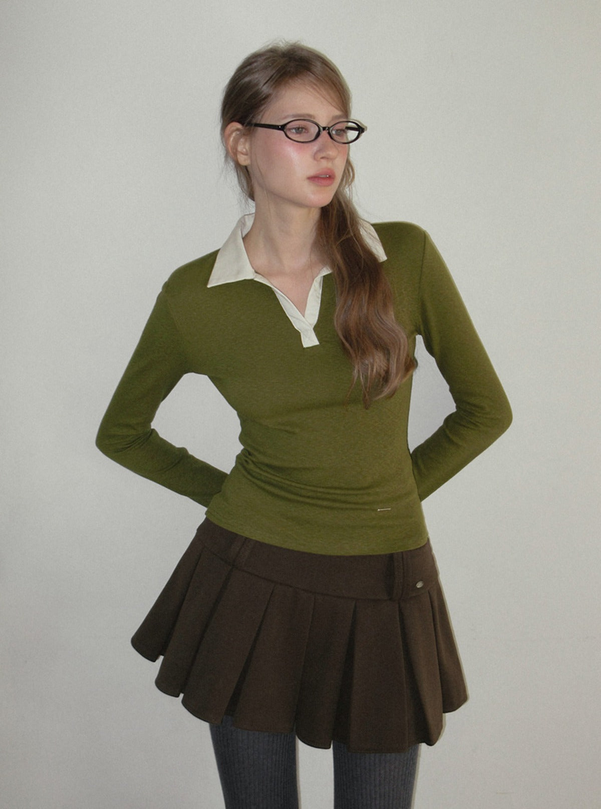 TWEE Tesher collar contrast long sleeve T-shirt | Main product image