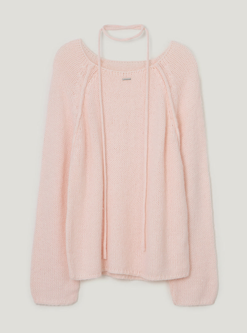 TWEE Muz oversized raglan brushed long sleeve knit (strap set) | Pink product-only view
