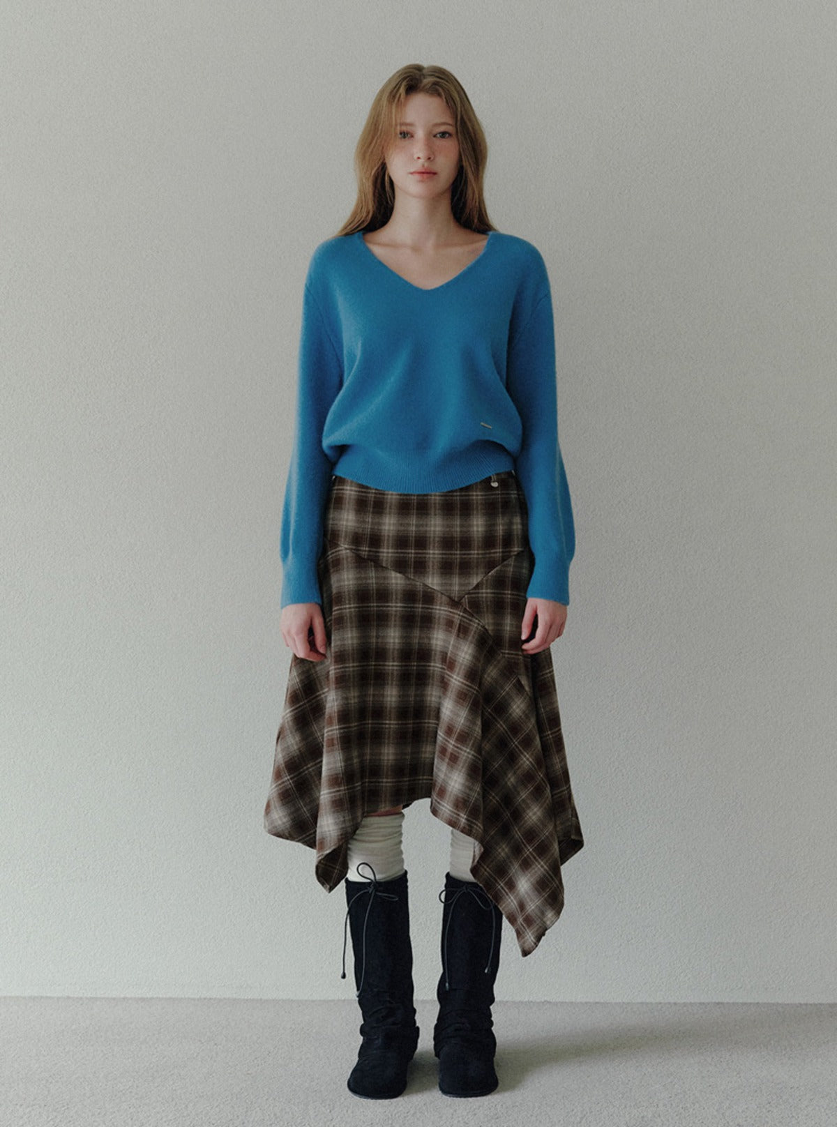 Pillin check asymmetric midi skirt (belt set) | Main