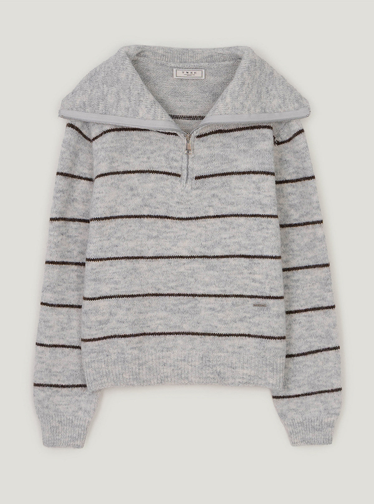 Hazel stripe half-zip long sleeve knit | Light gray cutout