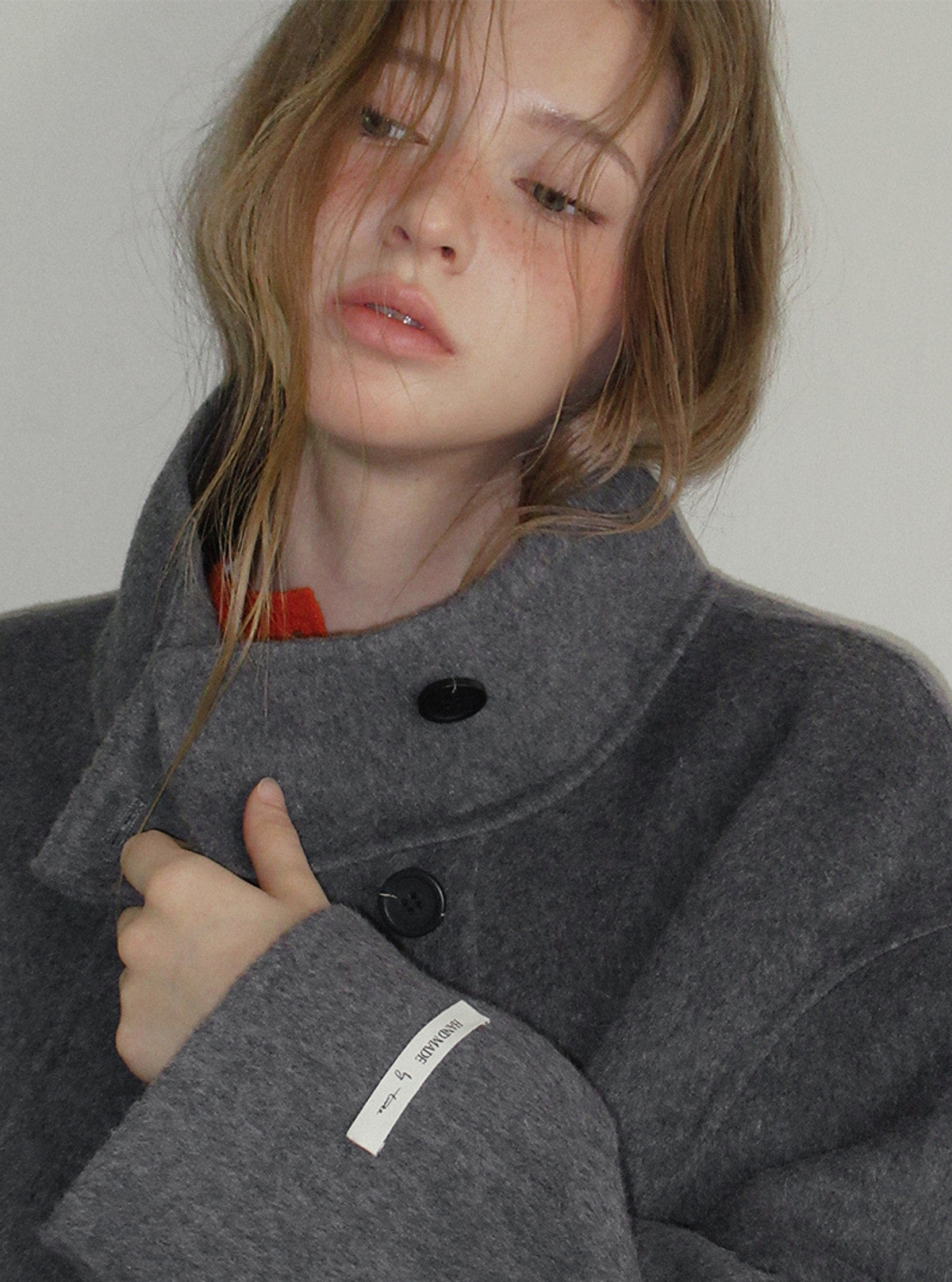 Obez asymmetric button handmade long coat (strap set) | View 13